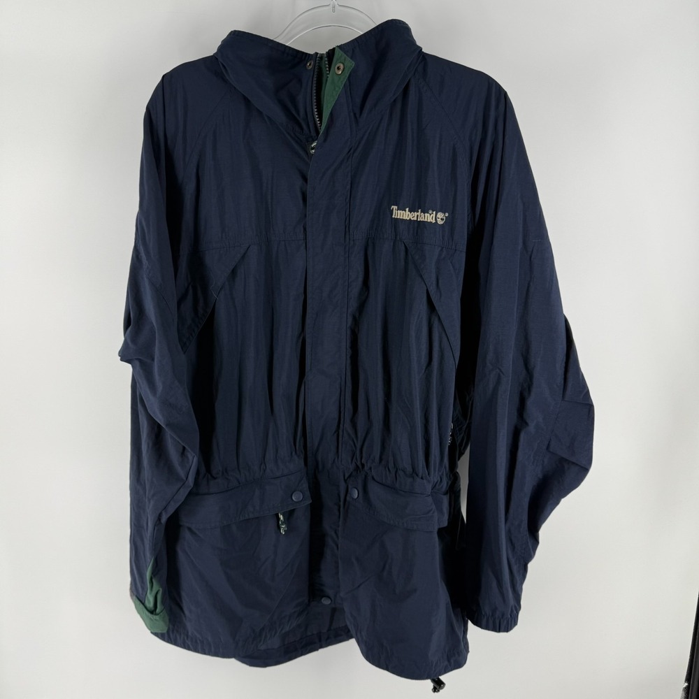 Timberland Weathergear Windbreaker Jacket‎ Mens Large Navy Blue Nylon Full Zip